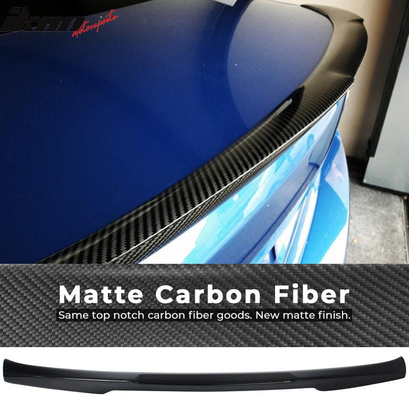 IKON MOTORSPORTS, Trunk Spoiler Compatible With 2014-2020 BMW 2-Series F11 Coupe , Matte Carbon Fiber M4 Style Rear Spoiler Wing, 2015 2016 2017 2018 2019