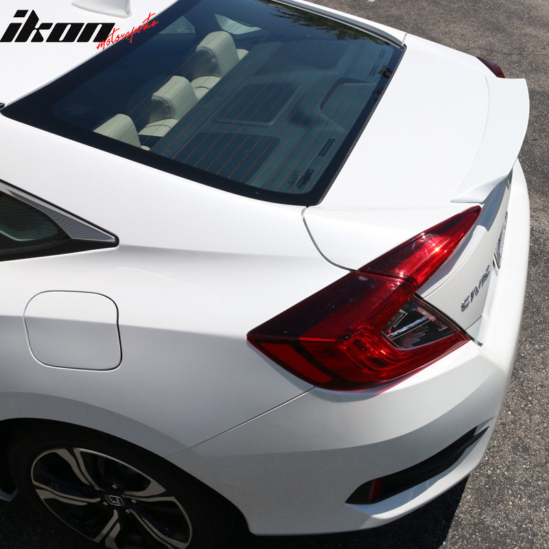 Pre-painted Trunk Spoiler Compatible With 2016-2021 Honda Civic, IKON Style FRP Painted Gray Rear Tail Lip Deck Boot Wing By IKON MOTORSPORTS, 2017