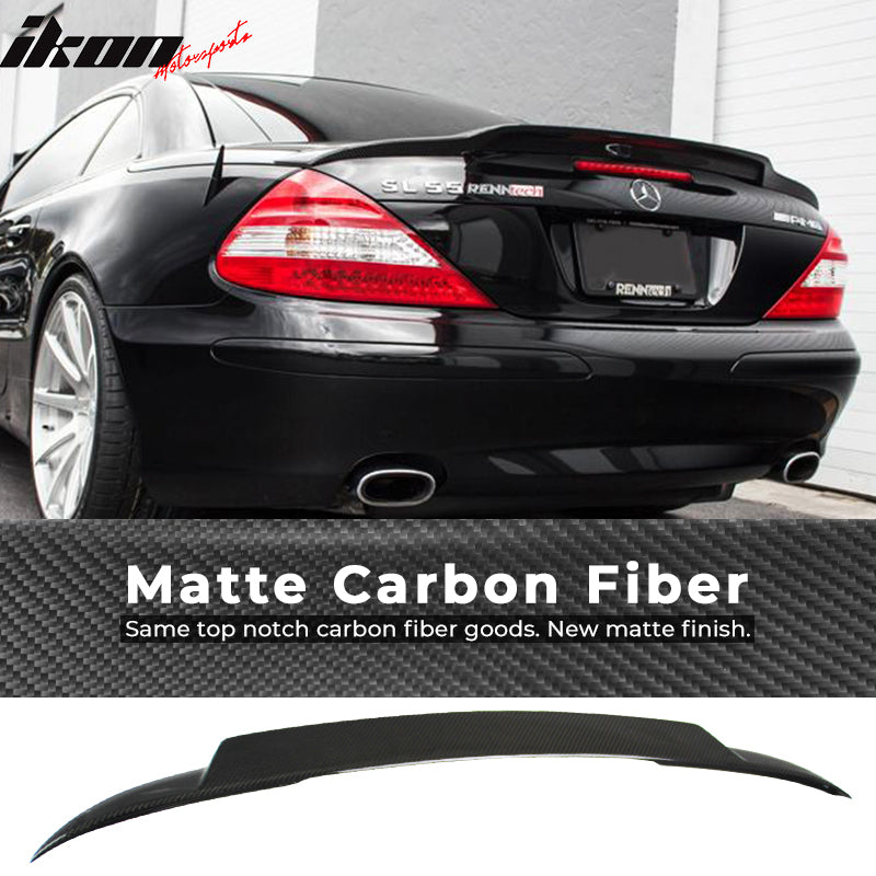 IKON MOTORSPORTS, Trunk Spoiler Compatible With 2003-2011 Mercedes Benz SL-Class R230 , Matte Carbon Fiber V Style Rear Spoiler Wing, 2004 2005 2006 2007 2008 2009 2010