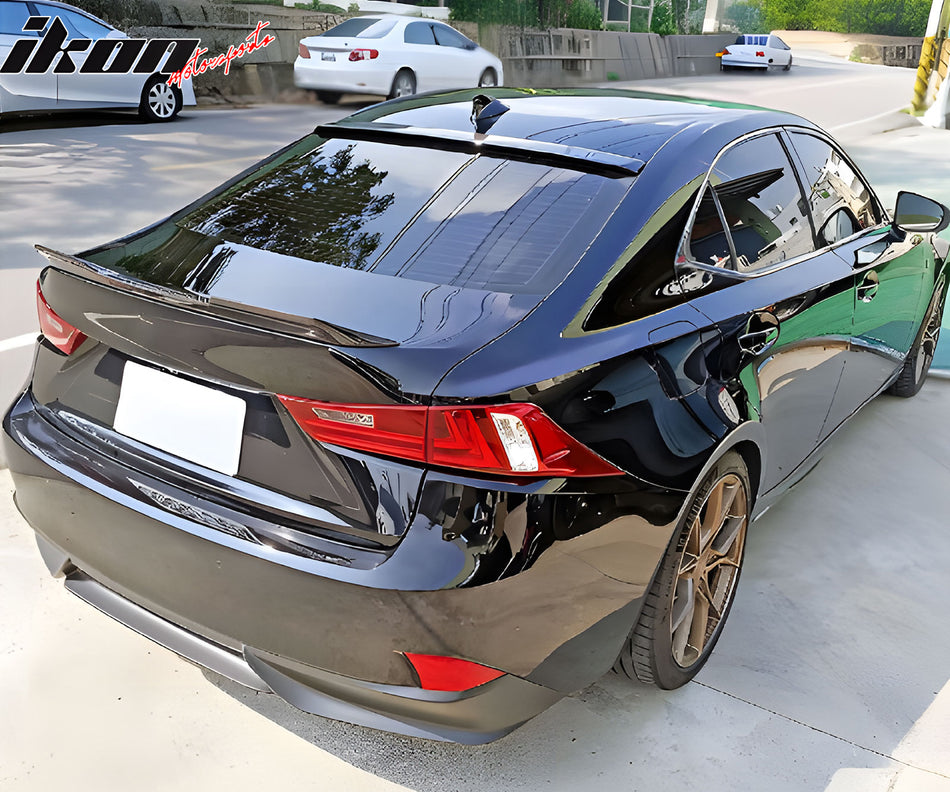 IKON MOTORSPRTS, Trunk Spoiler Compatible With 2014-2020 Lexus IS F IS200t IS250 IS300 IS350 4-Door Sedan, V Style Rear Boot Deck Lid Wing Carbon Fiber Tail Trim Lip 1PC, 2015 2016 2017 2018 2019