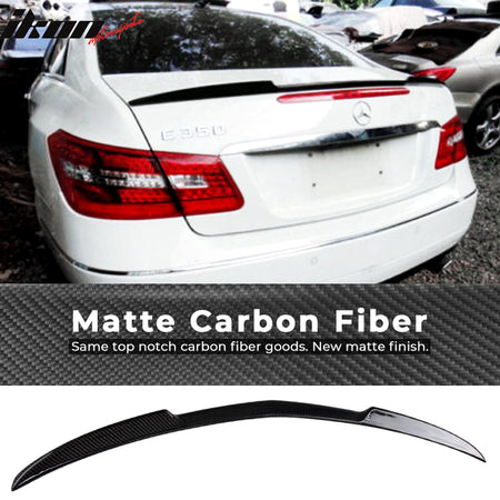 IKON MOTORSPORTS, Trunk Spoiler Compatible With 2010-2017 Mercedes-Benz E Class C207 Coupe & A207 Convertible, Matte Carbon Fiber V Style Rear Spoiler Wing, 2011 2012 2013 2014 2015 2016