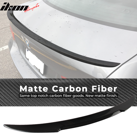 IKON MOTORSPORTS, Trunk Spoiler Compatible With 2007-2013 BMW E92 M3 3 Series Coupe, Matte Carbon Fiber M4 Style Rear Spoiler Wing, 2008 2009 2010 2011 2012