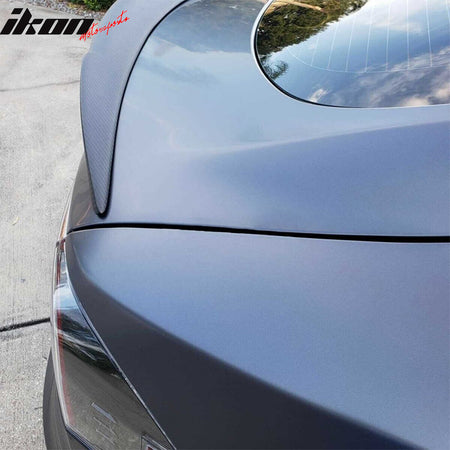 IKON MOTORSPRTS, Trunk Spoiler Compatible With 2012-2023 Tesla Model S, V Style Rear Boot Deck Lid Wing Matte Carbon Fiber Tail Trim Lip 1PC, 2013 2014 2015 2016 2017 2018 2019 2020 2021 2022