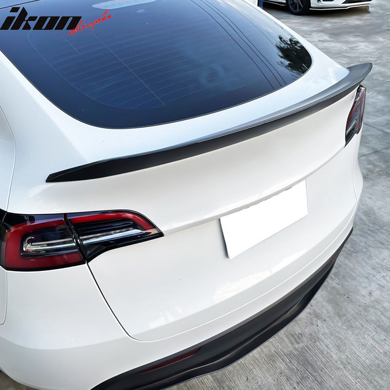 IKON MOTORSPRTS, Trunk Spoiler Compatible With 2020-2024 Tesla Model Y, Painted #PBSB Eclipse Black A Style ABS Plastic Rear Deck Lid Tail Trim Lip Wing, 2021 2022