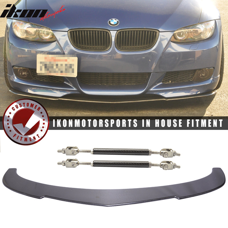 Fits 07-13 BMW E90 E92 E93 2Dr K3 CF Front Bumper Lip&Splitter Rod