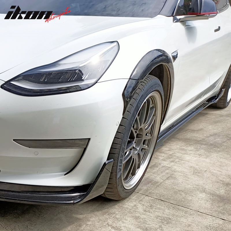 Fits 17-25 Tesla Model 3 Side Skirts Extension V Style Gloss Black Rocker Panel