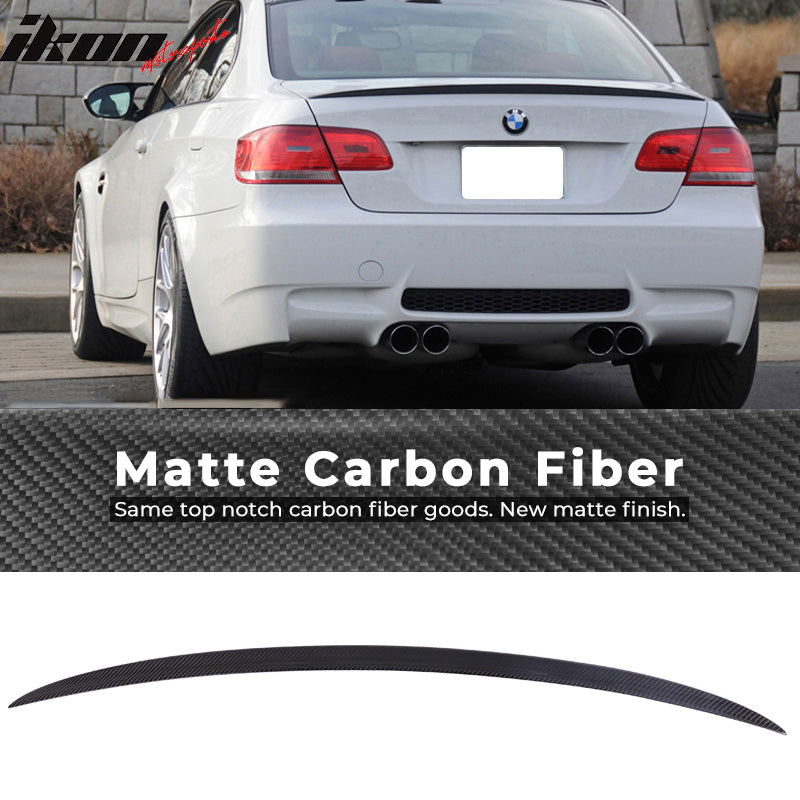 IKON MOTORSPORTS, Trunk Spoiler Compatible With 2007-2013 BMW E92 3 Series M3, Matte Carbon Fiber M3 Style Rear Spoiler Wing, 2008 2009 2010 2011 2012