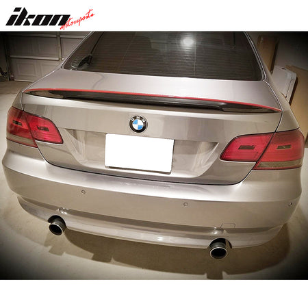 IKON MOTORSPORTS, Trunk Spoiler Compatible With 2007-2013 BMW E92 3 Series M3 E92 , Matte Carbon Fiber P Style Rear Spoiler Wing, 2008 2009 2010 2011 2012