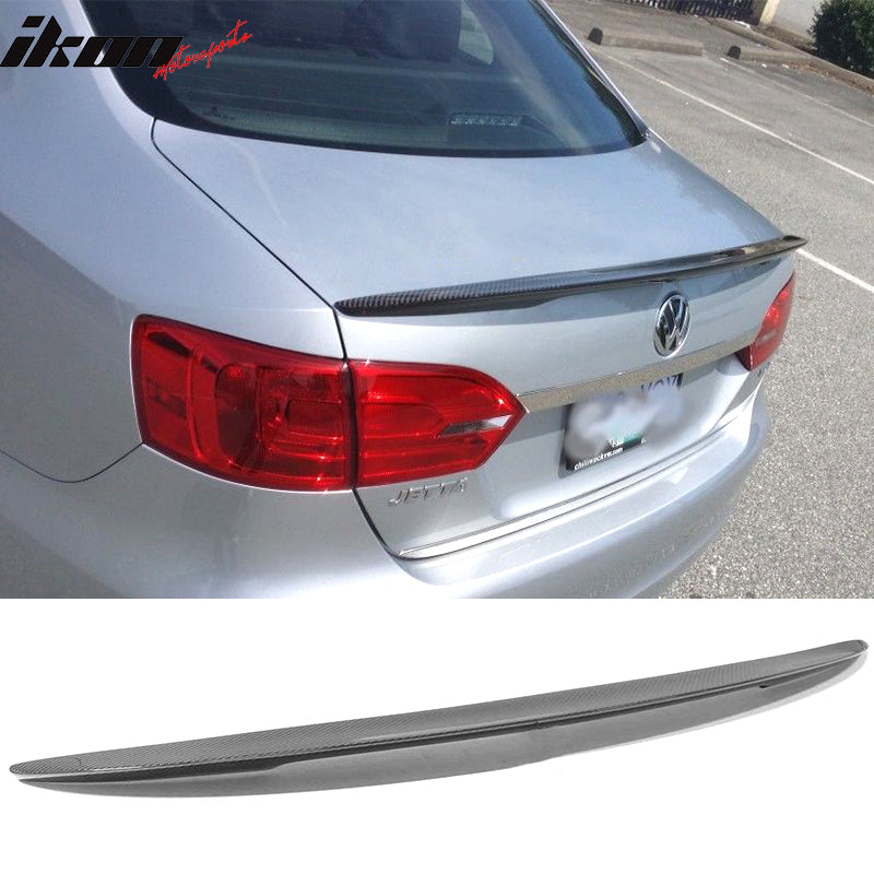 IKON MOTORSPORTS, Trunk Spoiler Compatible With 2011-2014 Volkswagen Jetta MK6 , Matte Carbon Fiber P Style Rear Spoiler Wing, 2012 2013