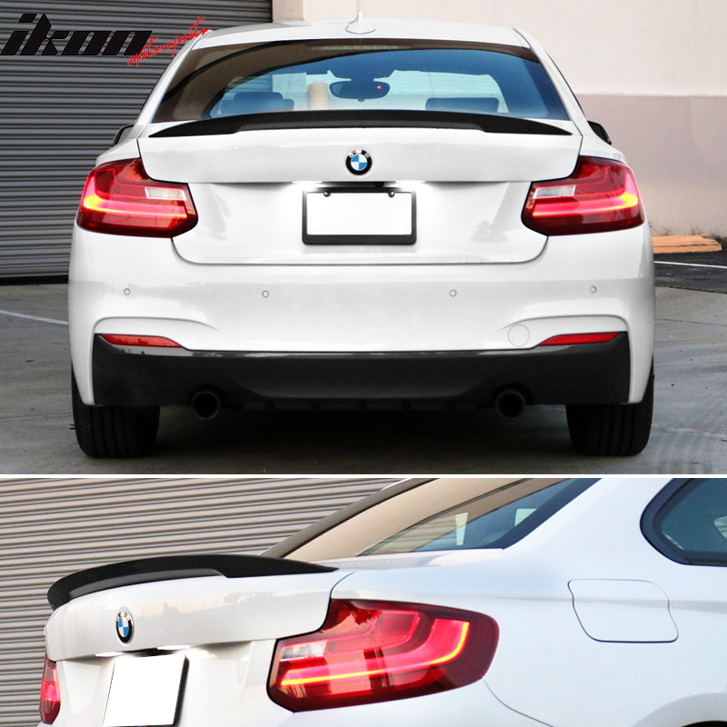 IKON MOTORSPORTS, Trunk Spoiler Compatible With 2014-2021 BMW F22, High Kick Performance Style Trunk Spoiler Wing Unpainted ABS