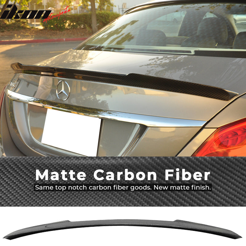 IKON MOTORSPORTS, Trunk Spoiler Compatible With 2015-2020 Mercedes-Benz W205 Sedan , Matte Carbon Fiber V Style Rear Spoiler Wing, 2016 2017 2018 2019