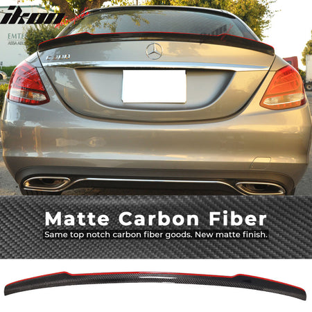 IKON MOTORSPORTS, Trunk Spoiler Compatible With 2015-2020 Mercedes-Benz W205 Sedan , Matte Carbon Fiber V Style Rear Spoiler Wing, 2016 2017 2018 2019