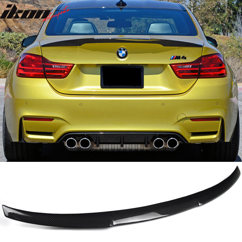 IKON MOTORSPORTS, Trunk Spoiler Compatible With 2015-2020 BMW F82 M4 , Matte Carbon Fiber P Style Rear Spoiler Wing, 2016 2017 2018 2019