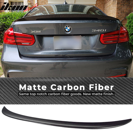 IKON MOTORSPORTS, Trunk Spoiler Compatible With 2012-2018 BMW 3-Series F30 Sedan , Matte Carbon Fiber Performance2 Style Rear Spoiler Wing, 2013 2014 2015 2016 2017