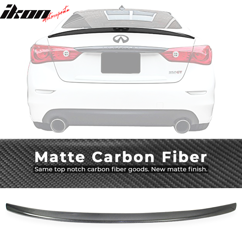 IKON MOTORSPORTS, Trunk Spoiler Compatible With 2014-2020 Infiniti Q50 Sedan , Matte Carbon Fiber Ikon Style Rear Spoiler Wing, 2015 2016 2017 2018 2019