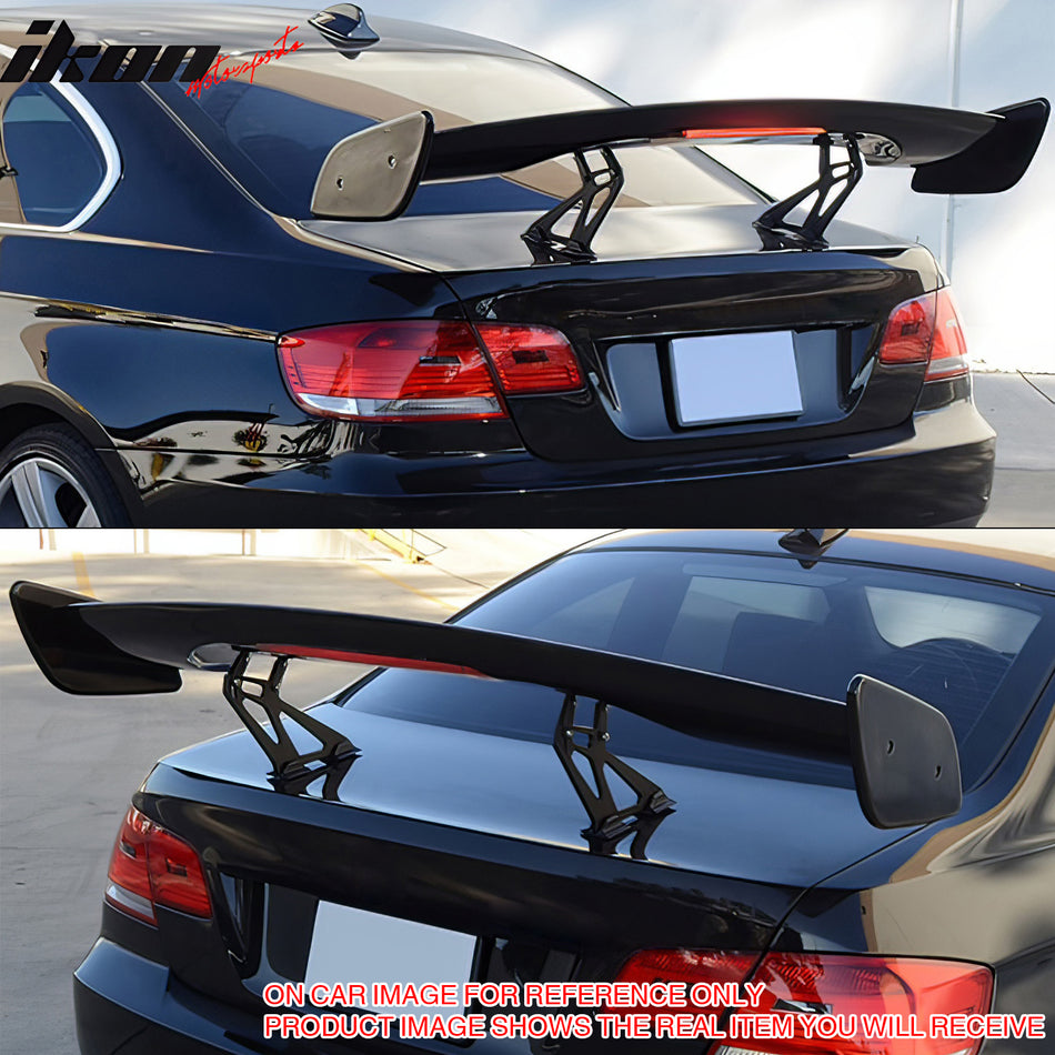 IKON MOTORSPORTS, Universal Fit Trunk Spoiler, GT Style Carbon Fiber Print ABS Plastic Rear Trunk Lid Spoiler Wing Lip with 3rd Brake LED Light, for Most Coupe Sedan Hatchback Wagon