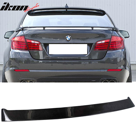 IKON MOTORSPORTS, Trunk Spoiler Compatible With 2011-2016 BMW F10 5-Series Sedan, Matte Carbon Fiber H Style Rear Spoiler Wing, 2012 2013 2014 2015