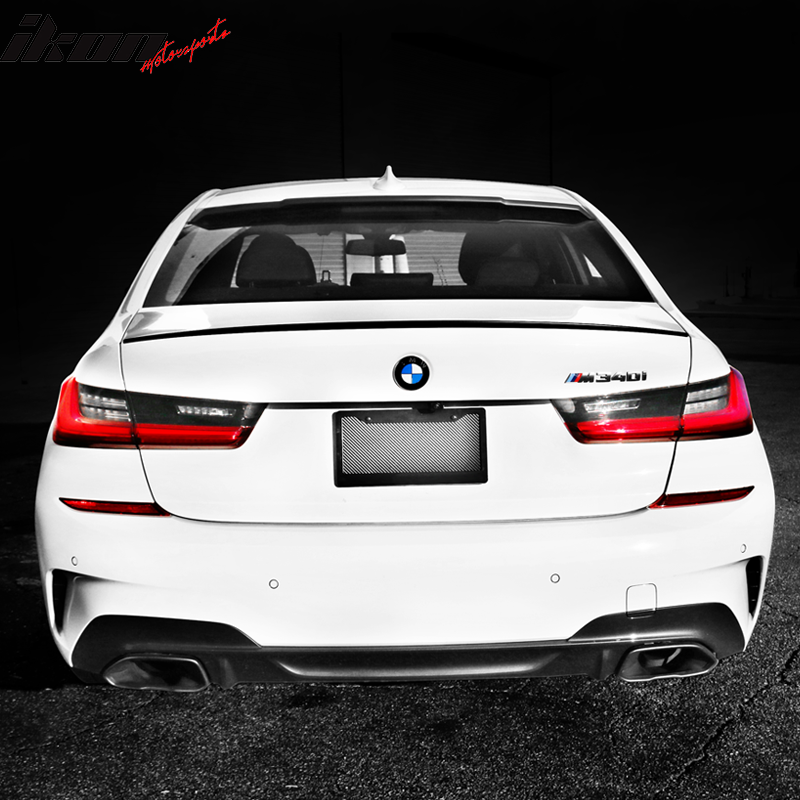 IKON MOTORSPORTS, Roof Spoiler Compatible With For 2019-2025 BMW 3 Series G20 G80, Ikon Style Matte Black PP Rear Wing Lip