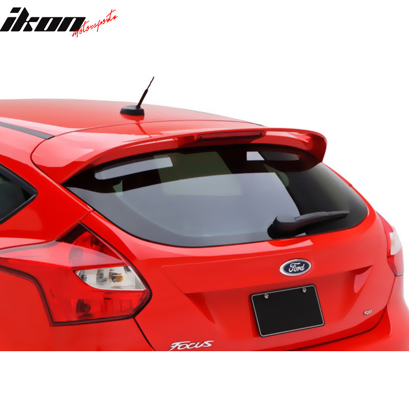 IKON MOTORSPORTS Pre-Painted Roof Spoiler Compatible With 2012-2018 Ford Focus, OE Style Ready to Painted ABS Rear Wind Spoiler Wing Other Color Available