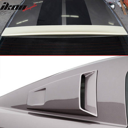 Rear Roof Spoiler & Window Louvers Compatible With 2005-2014 Ford Mustang, ABS Rear Tail & PU Eleanor Deflector EL Style Vent Deck Boot Wing by IKON MOTORSPORTS, 2006 2007 2008 2009 2010 2011 2012