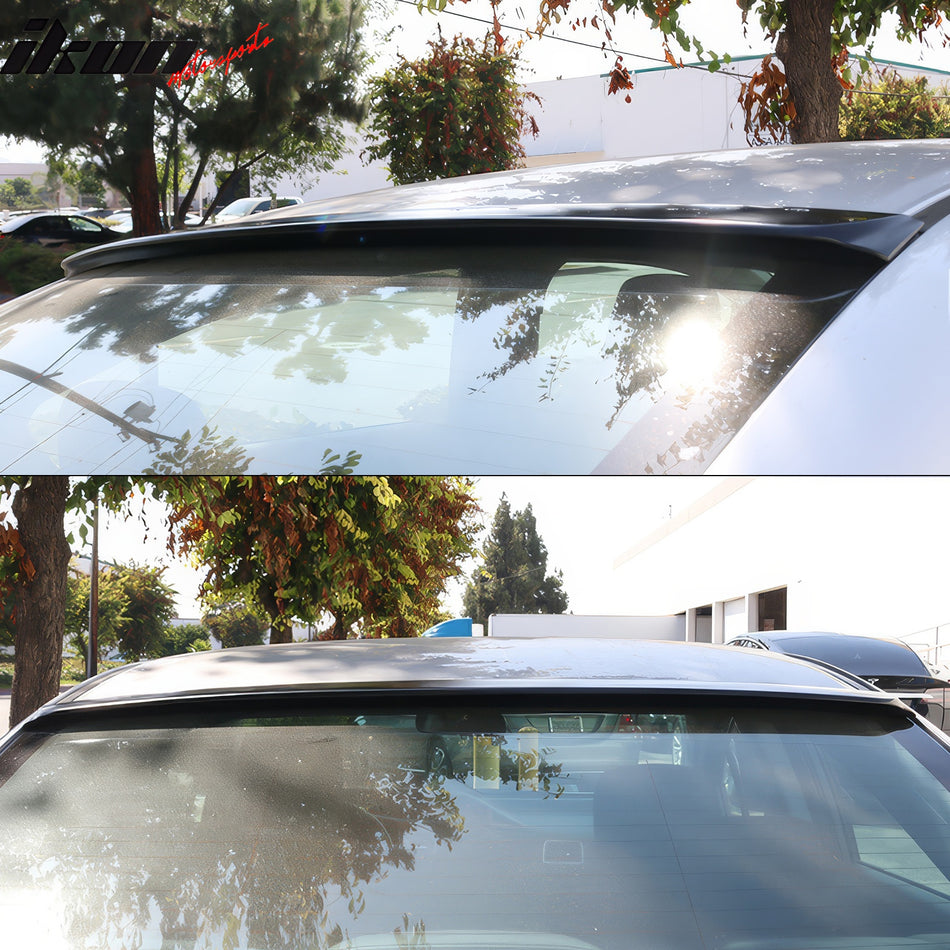 IKON MOTORSPORTS, Rear Window Roof Spoiler Compatible with 2006-2015 Honda Civic Sedan 4-Door, Unpainted Black ABS Top Roofline Windshield Visor Spoiler Wing