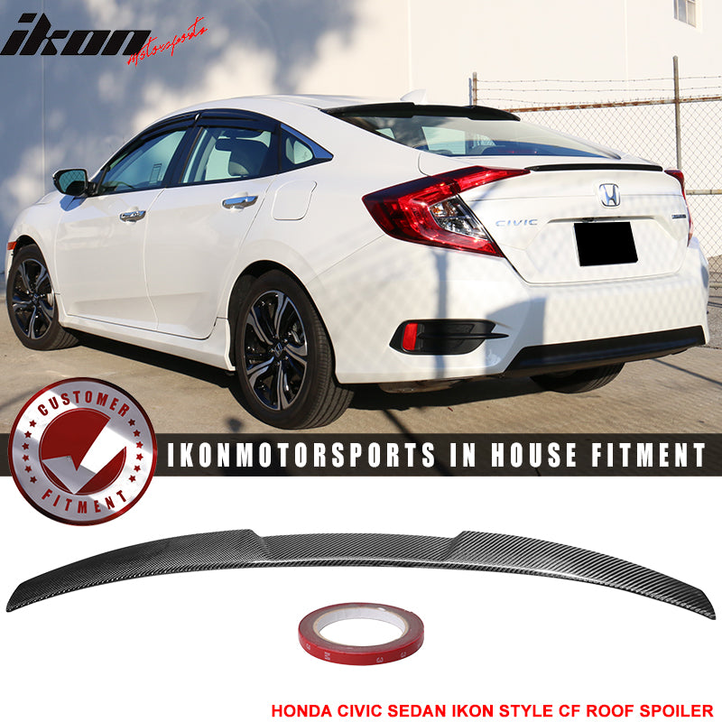 Fits 16-21 Honda Civic X Sedan 10th Gen 4Dr IKON Style Roof Spoiler - ABS