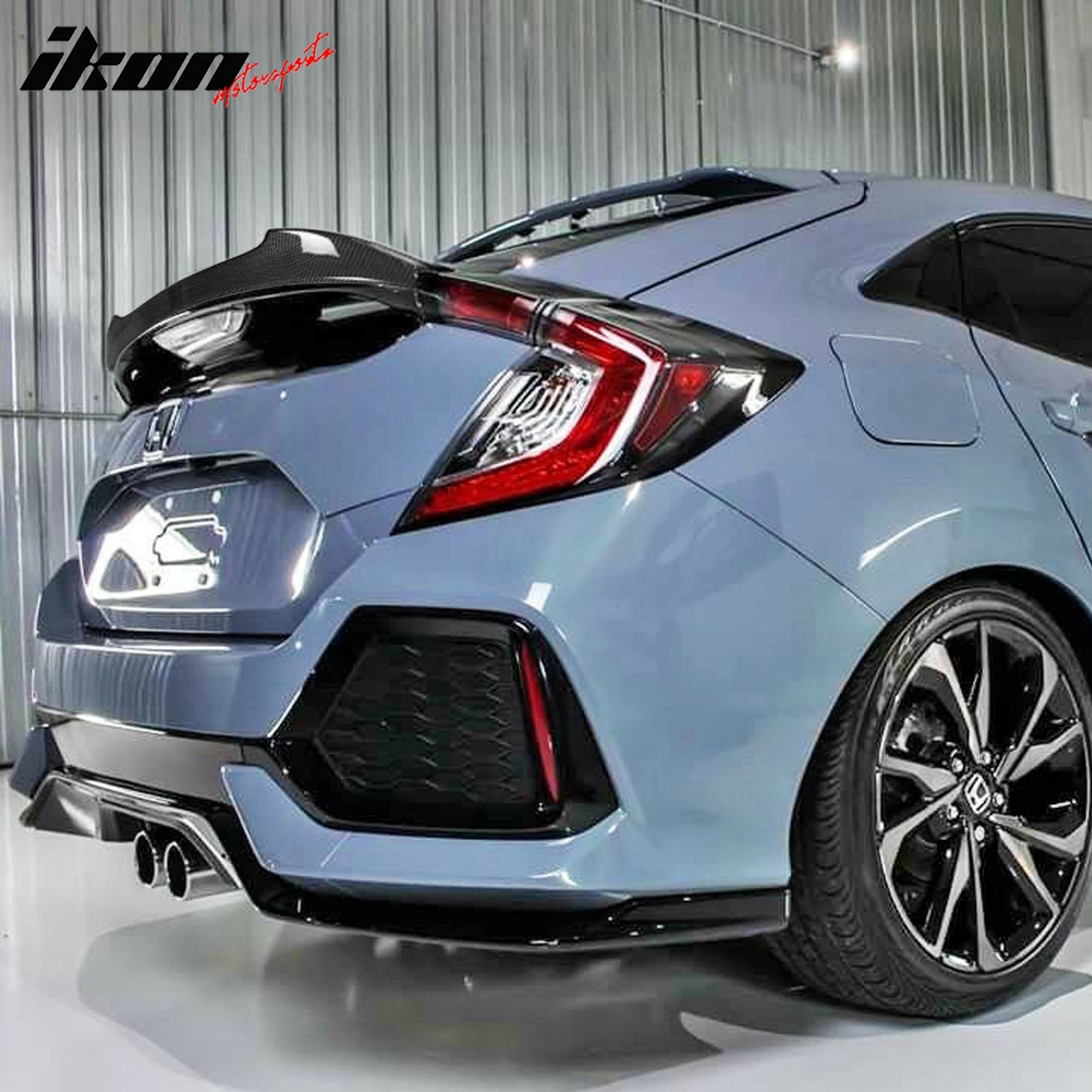 IKON MOTORSPRTS, Trunk Spoiler Compatible With 2017-2021 Honda Civic X 10th Generation 5-Door Hatchback, V Style Rear Deck Boot Lid Carbon Fiber Tail Lip Body Trim, 2018 2019 2020