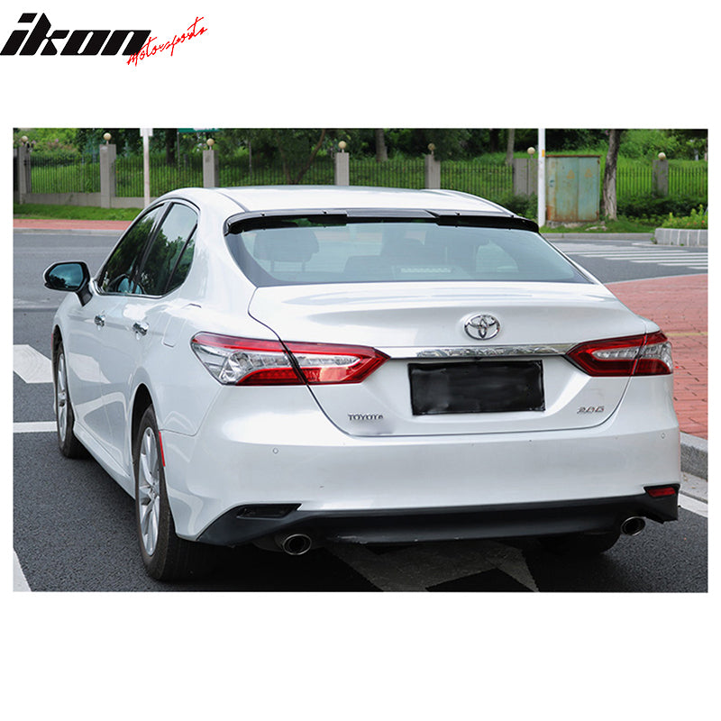 IKON MOTORSPORTS, Rear Window Roof Spoiler Compatible with 2018-2025 Toyota Camry, V2 Style Gloss Black ABS Top Roofline Windshield Visor Spoiler Wing