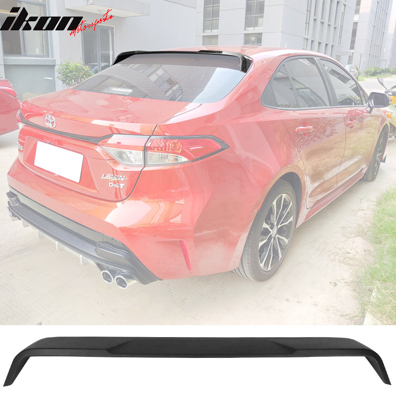 IKON MOTORSPORTS, Roof Spoiler Compatible With 2020 Toyota Corolla Sedan, 4DR Matte Black PP Polypropylene Rear Spoiler Wing