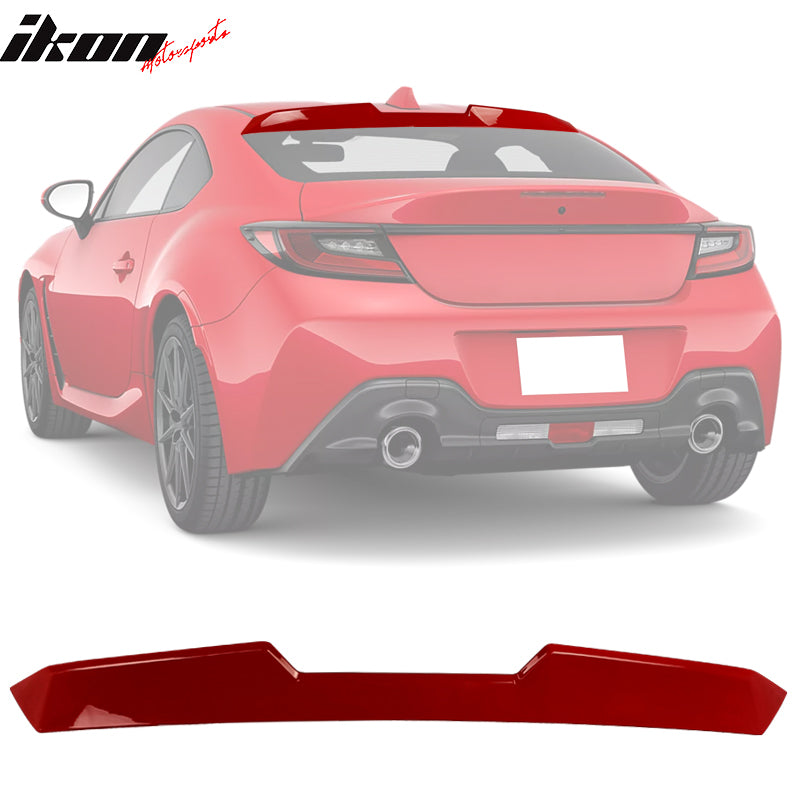 IKON MOTORSPORTS, Roof + Trunk Spoiler Compatible With 2022-2024 Subaru BRZ Toyota GR86, Painted #DCK Ignition Red/Track Red ABS V Style Rear Window Visor Wing + TRD Style Trunk Spoiler