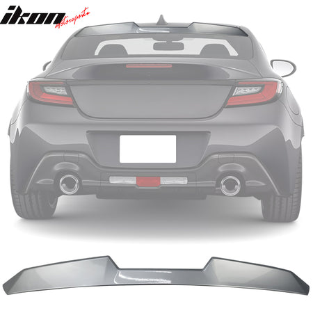 IKON MOTORSPORTS, Roof + Trunk Spoiler Compatible With 2022-2024 Subaru BRZ Toyota GR86, Painted #G1U Ice Silver Metallic ABS V Style Rear Window Visor Wing + TRD Style Trunk Spoiler