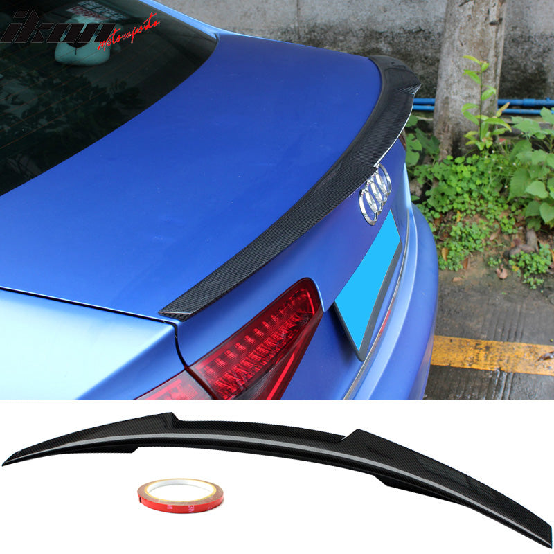 IKON MOTORSPORTS, Trunk Spoiler Compatible With 2017-2023 Audi A4 B9, Matte Carbon Fiber M4 Style Rear Spoiler Wing, 2018 2019