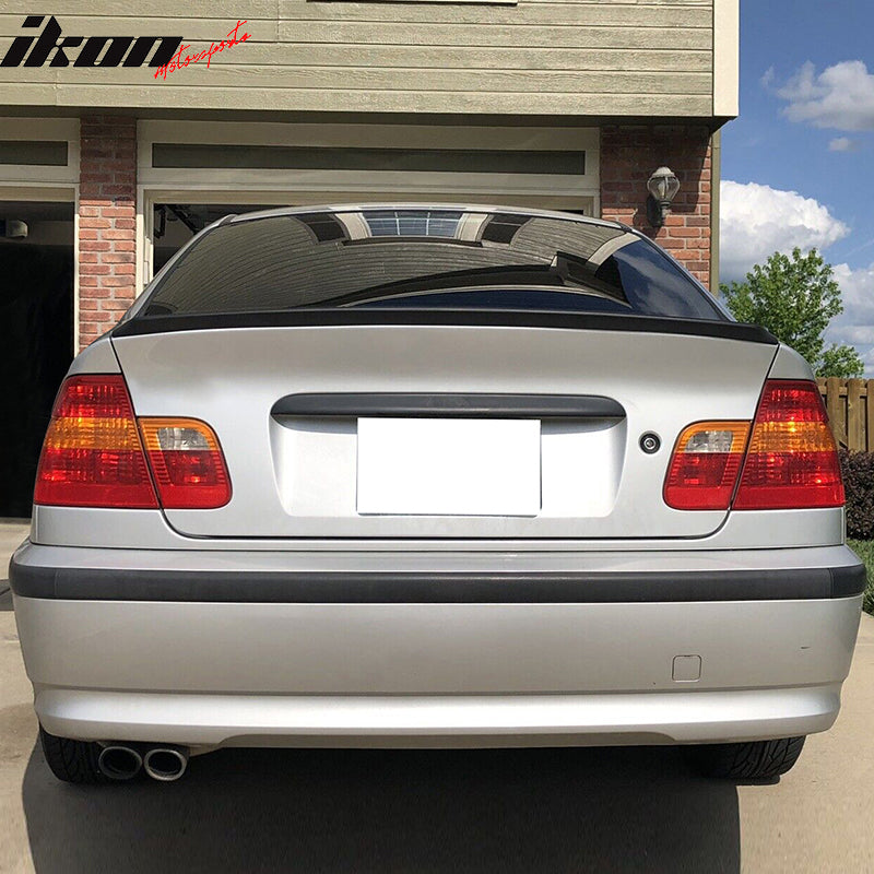 IKON MOTORSPORTS, Trunk Spoiler Compatible with 1999-2005 BMW E46 3-Series Sedan 4-Door, AC Style Painted ABS Plastic Rear Trunk Lid Spoiler Wing Lip