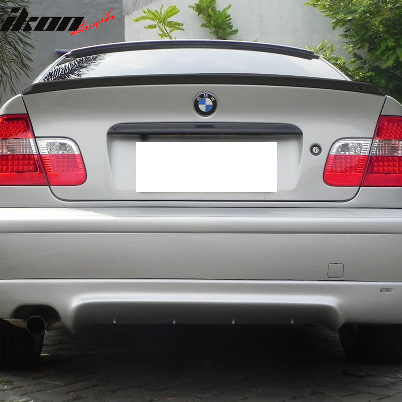 IKON MOTORSPORTS Trunk Spoiler, Compatible With 1999-2005 BMW E46 3 Series 4-Door Sedan Models, AC Style Matte Black ABS Car Exterior Trunk Spoiler Rear Wing Tail Roof Top Lid, 2000 2001 2003 2004