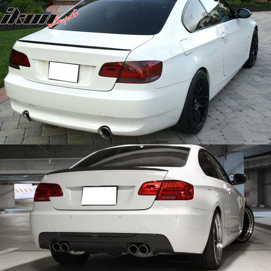 IKON MOTORSPORTS, Trunk Spoiler Compatible With 2007-2013 BMW E92 3 Series Coupe & M3 E92 Convertible, Matte Carbon Fiber M3 Style Rear Spoiler Wing, 2008 2009 2010 2011 2012