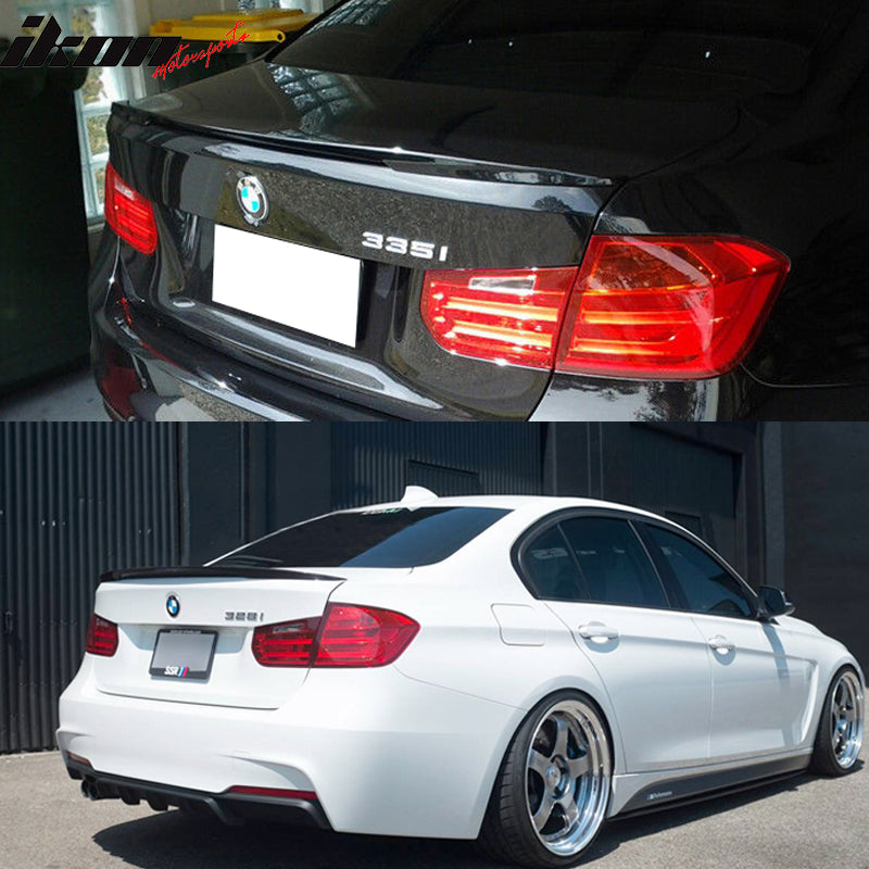 Pre-painted Trunk Spoiler Compatible With 2012-2018 BMW F30 3 Series, P Style ABS Painted Matte Black Boot Lip Rear Spoiler Wing Add On Deck Lid Other Color Available By IKON MOTORSPORTS, 2013 2014