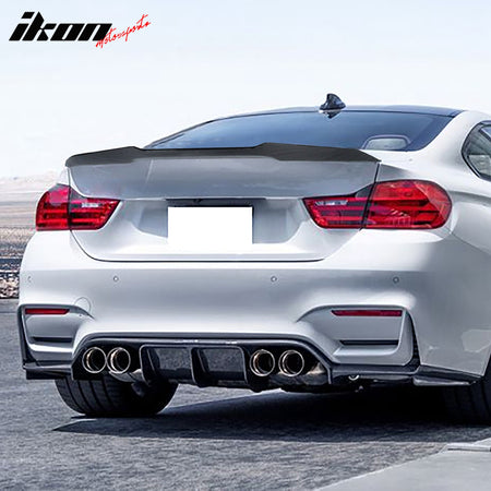 IKON MOTORSPRTS, Trunk Spoiler Compatible With 2015-2020 BMW F82 M4 Coupe, V Style Rear Deck Lid Wing Carbon Fiber Tail Boot Trim Lip, 2016 2017 2018 2019