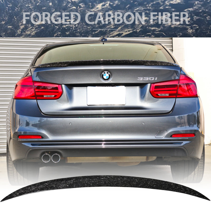 IKON MOTORSPORTS, Trunk Spoiler Compatible With 2012-2019 BMW F30 F80 , Matte Forged Carbon Fiber P Style Rear Spoiler Wing, 2013 2014 2015 2016 2017 2018