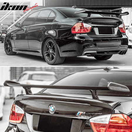 IKON MOTORSPORTS, Trunk Spoiler Compatible With 2015-2020 BMW F80 M3 / F82 F83 M4 / 2016-2021 F87 M2, 2011-2018 BMW F30, 2005-2011 BMW E90, M-Performance Style Real Carbon Fiber Rear Spoiler Wing