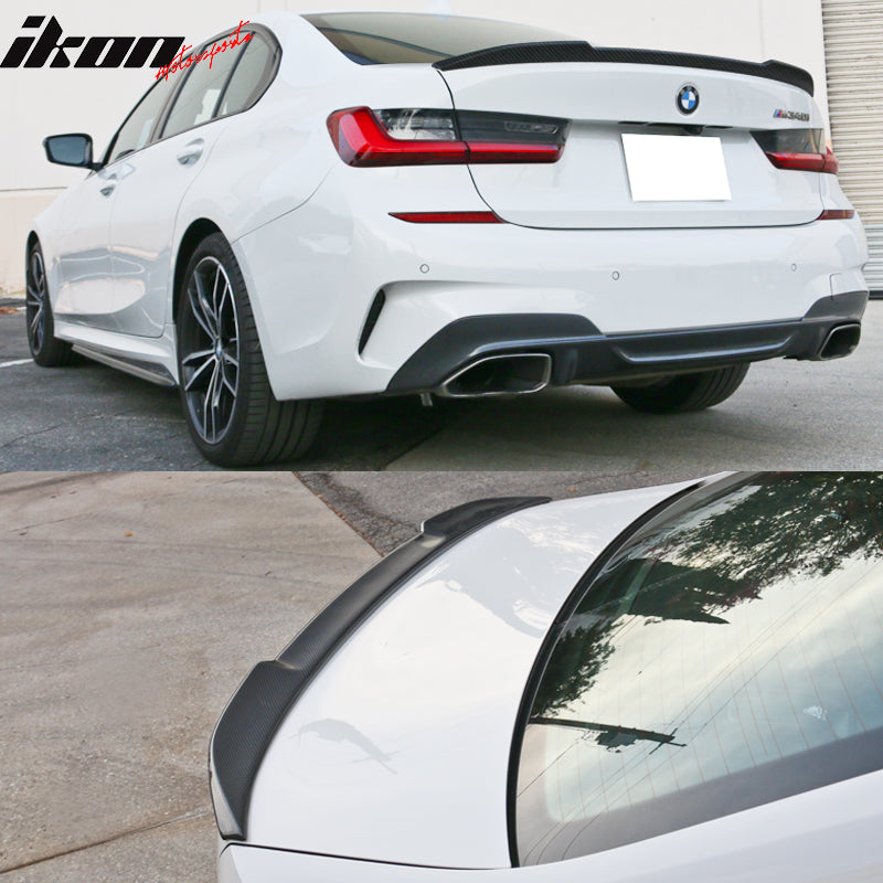 IKON MOTORSPORTS, Trunk Spoiler Compatible With 2019-2025 BMW 3-Series G20 & 2021-2025 BMW G80 M3/M3 CS, CS Style Rear Trunk Boot Lid Wing Carbon Fiber