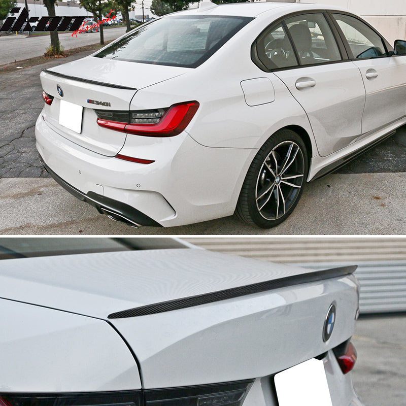 IKON MOTORSPORTS, Trunk Spoiler Compatible With 2019-2025 BMW 3-Series G20 2021-2025 BMW G80 M3/M3 CS, M Style Rear Trunk Boot Lid Wing Carbon Fiber, 2020 2021