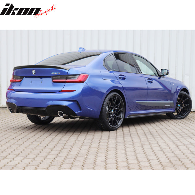 IKON MOTORSPORTS, Trunk Spoiler Compatible With 2019-2025 BMW G20 3-Series & 2021-2025 BMW G80 M3, M-Performance Rear Spoiler Lid Wing Matte Black ABS