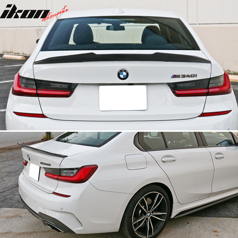 IKON MOTORSPORTS, Trunk Spoiler Compatible With 2019-2025 BMW G20 3-Series All Models & 2021-2025 BMW G80 M3/M3 CS All Models, PSM Style Rear Trunk Boot Lid Wing Carbon Fiber