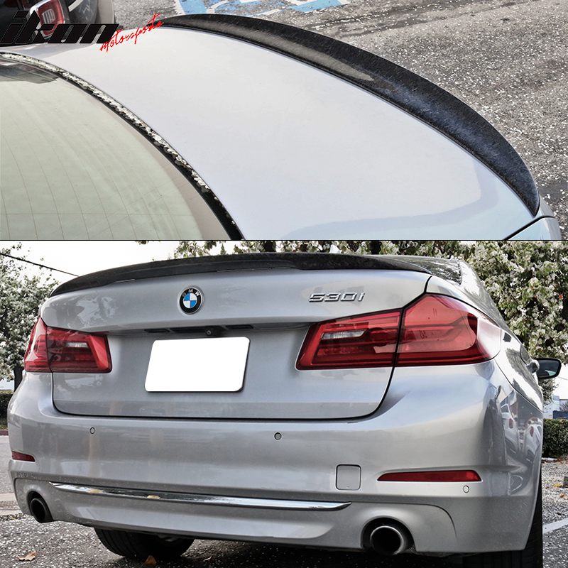 IKON MOTORSPORTS, Trunk Spoiler Compatible With 2017-2023 BMW G30 5 Series , Matte Forged Carbon Fiber IKON Style Rear Spoiler Wing, 2018 2019