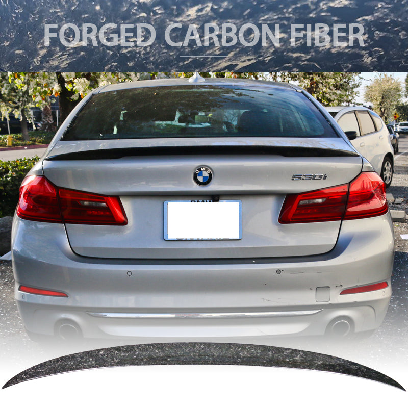 IKON MOTORSPORTS, Trunk Spoiler Compatible With 2017-2023 BMW G30 5 Series , Matte Forged Carbon Fiber IKON Style Rear Spoiler Wing, 2018 2019