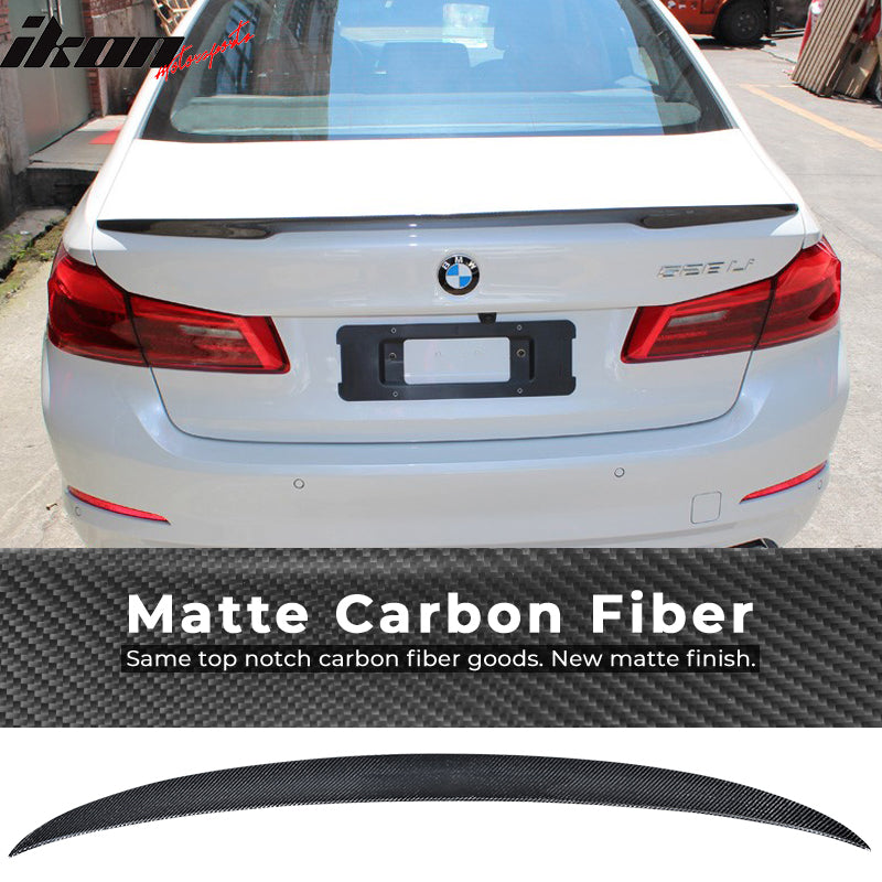 IKON MOTORSPORTS, Trunk Spoiler Compatible With 2017-2023 BMW 5 Series G30 , Matte Carbon Fiber M Style Rear Spoiler Wing, 2018 2019