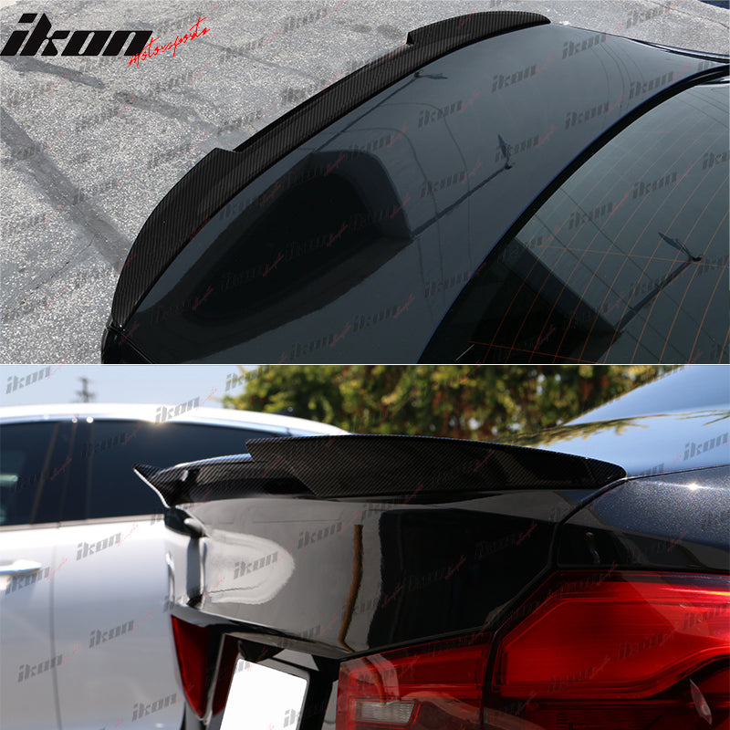 IKON MOTORSPRTS, Trunk Spoiler Compatible With 2017-2023 BMW G30 5-Series Sedan 4-Door, M4 Style Rear Deck Lid Wing Carbon Fiber Tail Boot Trim Lip, 2018 2019 2020 2021 2022