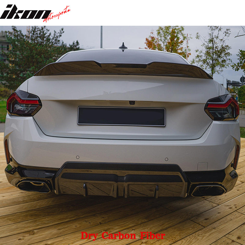 IKON MOTORSPORTS, Dry Carbon Fiber Trunk Spoiler Compatible With 2022-2025 BMW G42 G87 2 Series 220i 230i M240i xDrive M2 Coupe, Gloss Black M Performance Style Rear Spoiler Tail Wing