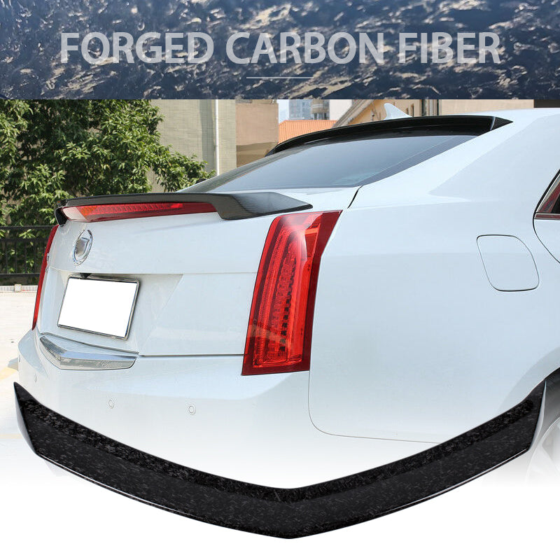 IKON MOTORSPORTS, Trunk Spoiler Compatible With 2016-2019 Cadillac ATS-V 4-Door Sedan , Matte Forged Carbon Fiber V Style Rear Spoiler Wing, 2017 2018