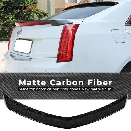 IKON MOTORSPORTS, Trunk Spoiler Compatible With 2016-2019 Cadillac ATS-V 4-Door Sedan , Matte Forged Carbon Fiber V Style Rear Spoiler Wing, 2017 2018